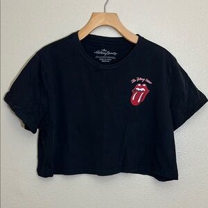 The Rolling Stones Black Cotton Cropped Short Sleeve T-Shirt